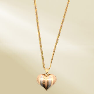 18K Two-Tone Curb Chain Necklace with Heart Pendant