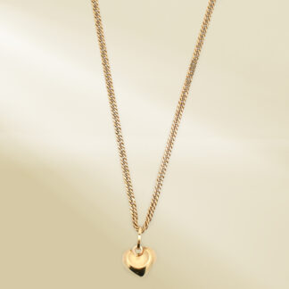 18K Yellow Gold Curb Chain Necklace with Heart Pendant