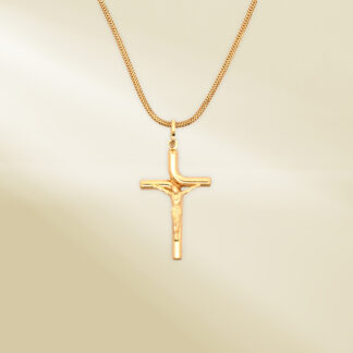 18K Yellow Gold Palma Chain Necklace with Cross Pendant