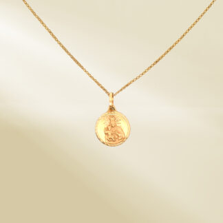 18K Yellow Gold Double Cable Chain Necklace with Religious Pendant