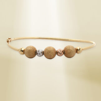 18K Yellow Gold with Tri-Color Ball Design Bangle