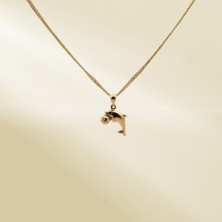 18K Yellow Gold Curb Chain Necklace with Dolphin Pendant