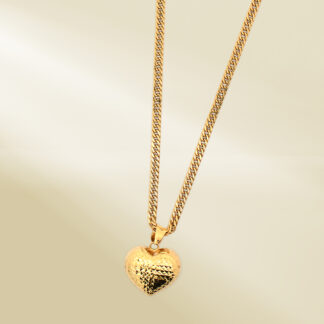 18K Yellow Gold Curb Chain Necklace with Heart Pendant