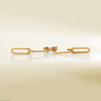 18K Yellow Gold Dangling Paperclip Design Earrings