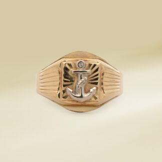 18K Yellow Gold Gents' Ring White Gold Anchor Signet Design