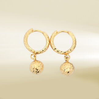 18K Yellow Gold Huggie with Ball Drop Earrings