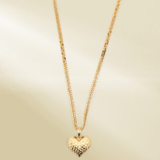 18K Yellow Gold Curb Chain Necklace with Heart Pendant