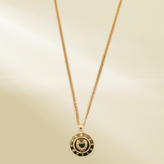 18K Yellow Gold Curb Chain Necklace with Medallion Horse Shoe