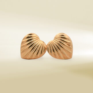 18K Yellow Gold Striped Heart Design Earrings