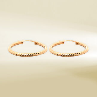 18K Yellow Gold Diamond Cut Hoop Earrings