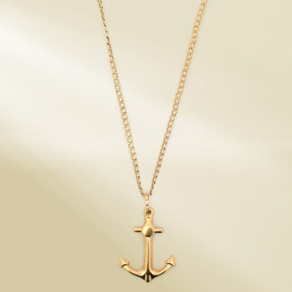 18K Yellow Gold Curb Chain Necklace with Anchor Pendant