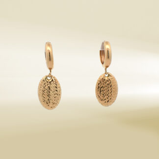 18K Yellow Gold Huggie with Oval Drop Earrings