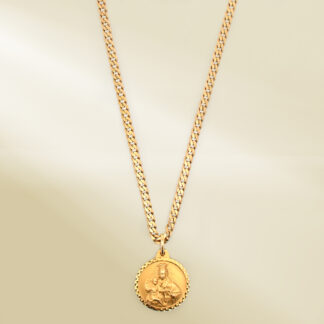 14K Yellow Gold Curb Chain Necklace with Religious Pendant