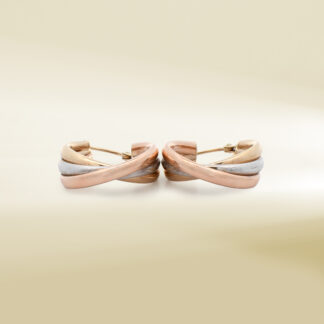 14K Tricolor Triple Hoop Design Earrings