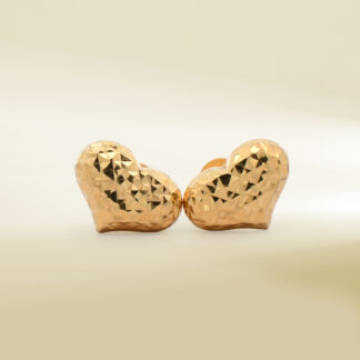 18K Yellow Gold Diamond Cut Heart Design Earrings