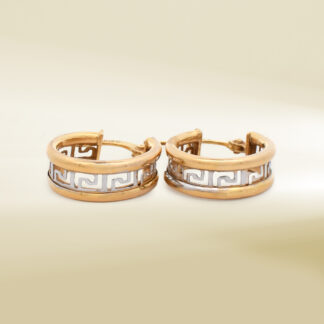 18K Two-Tone Mini Hoop with Greek Pattern Design Earrings