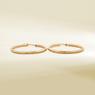 18K Yellow Gold Diamond Cut Hoop Earrings