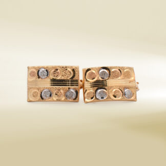 18K Two-Tone Textured Rectangular Design Earrings