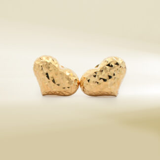 18K Yellow Gold Diamond Cut Heart Design Earrings