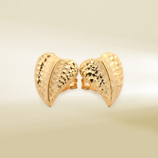 18K Yellow Gold Diamond Cut Heart Design Earrings