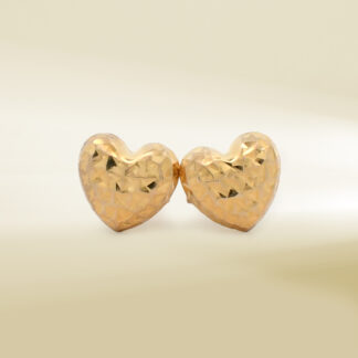 18K Yellow Gold Diamond Cut Heart Design Earrings