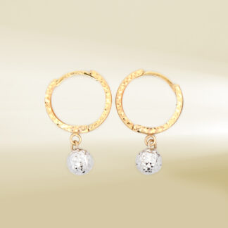 14K Two-Tone Hoop with Dangling Ball Earrings