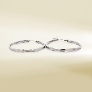 14K White Gold Twisted Hoop Earrings