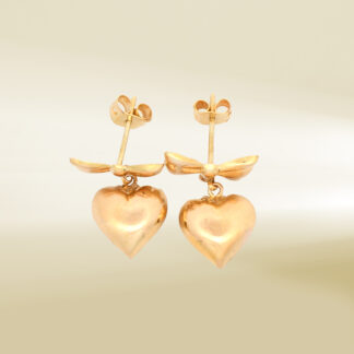 18K Yellow Gold Bow with Heart Drop Earrings