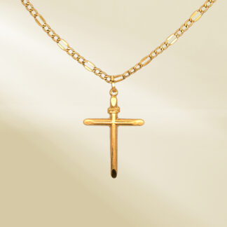18K Yellow Gold Figaro Chain Necklace with Cross Pendant