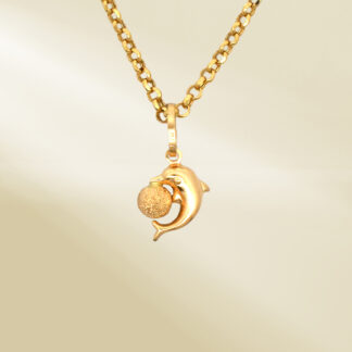 18K Yellow Gold Rolo Chain Necklace with Dolphin Pendant