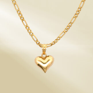 18K Yellow Gold Figaro Chain Necklace with Heart Pendant